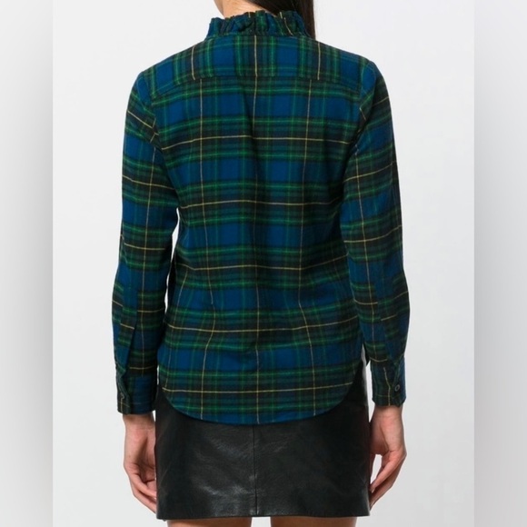 Isabel Marant‎ Etoile Awendy Checked Ruffled Shirt Blue Green Plaid 2 - Picture 3 of 8